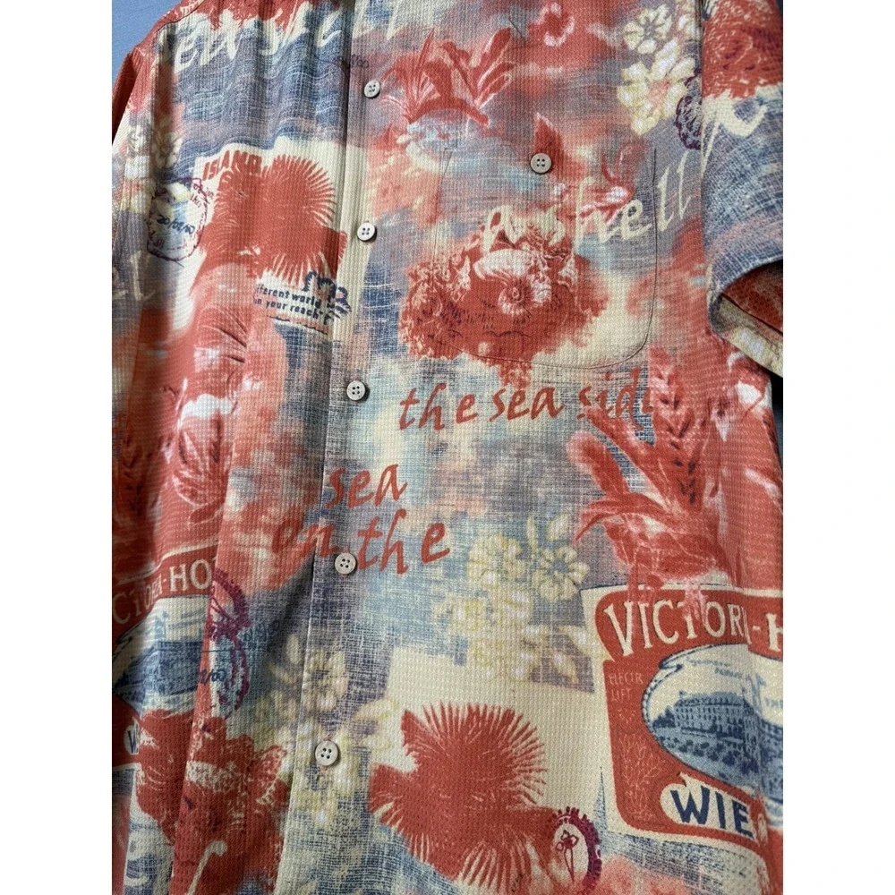 Tulliano 100% Silk Shirt Mens M Abstract Tropical Short Sleeve Button Up Relaxed